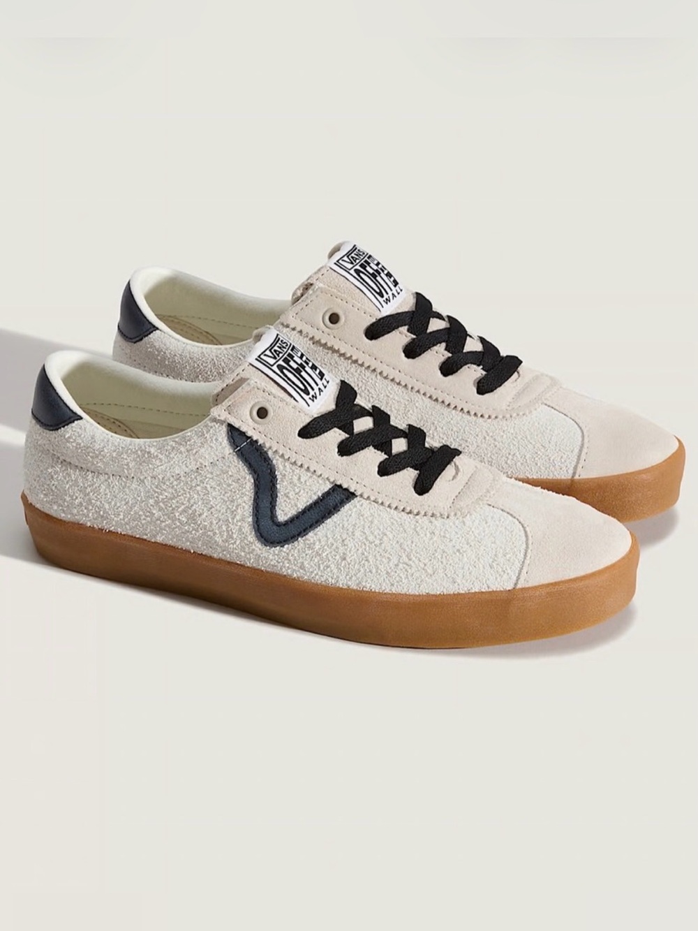 V-Stripe Suede Low-Top Sneakers in Off-White with Gum Sole